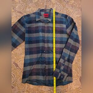 HUGO Men's Blue and Black Checkered Shirt